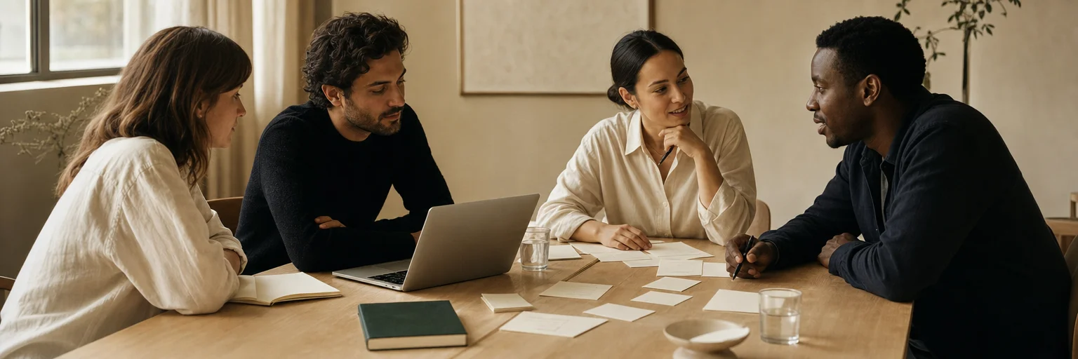 Team around a table, mid-decision